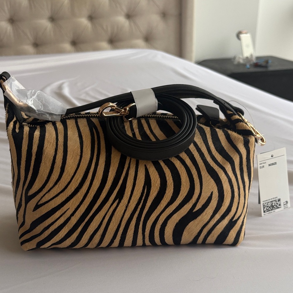 H&M Sold Out Black and Tan Zebra Print Shoulder Bag
